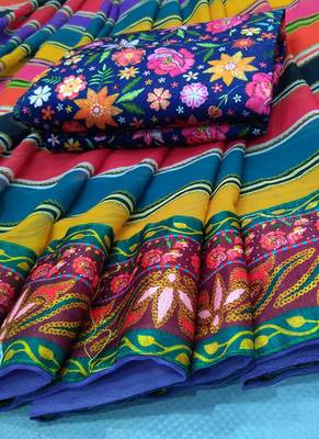 Multi Color Print Sequence Work Georgette Bollywood Saree With Blouse 3