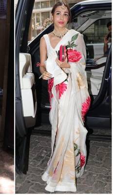 White Digital Print Pleated Lace Fancy Silk Bollywood Saree With Blouse 1