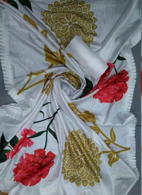 White Digital Print Pleated Lace Fancy Silk Bollywood Saree With Blouse 3
