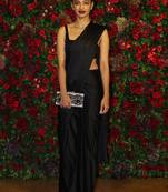 Black Plain Chino Silk Bolllywood Saree With Blouse