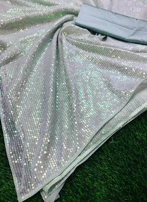 Pesta Green Sequence Work Georgette Bollywood Saree With Blouse 2