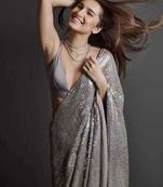Grey Sequence Work Georgette Bollywood Saree With Blouse