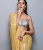 Yellow Sequence Work Georgette Bollywood Saree With Blouse