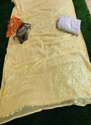 Yellow Sequence Work Georgette Bollywood Saree With Blouse 2