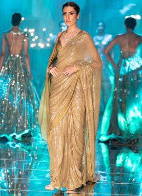 Golden Sequence Work Georgette Bollywood Saree With Blouse 1