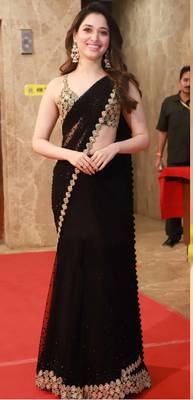 Black Lace Work Gerogette Bollywood Saree With Blouse 1