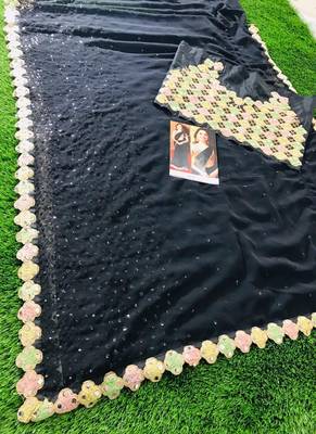 Black Lace Work Gerogette Bollywood Saree With Blouse 2
