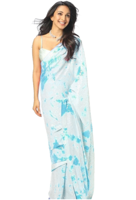 Sky Blue Digital Print Sequence Work Georgette  Bollywood Saree With Blouse 1