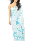 Sky Blue Digital Print Sequence Work Georgette  Bollywood Saree With Blouse