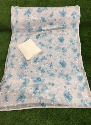 Sky Blue Digital Print Sequence Work Georgette  Bollywood Saree With Blouse 2