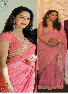 Pink Embroidered Work Georgette Bollywood Saree With Blouse 1