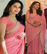 Pink Embroidered Work Georgette Bollywood Saree With Blouse