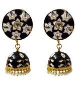 Black Pink Meenakari CZ Kundan Pearl Jhumki Earrings Set