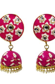 Raani Pink Meenakari CZ Kundan Pearl Jhumki Earrings Set