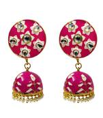 Raani Pink Meenakari CZ Kundan Pearl Jhumki Earrings Set