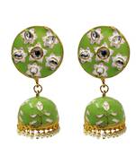 Mint Green Pink Meenakari CZ Kundan Pearl Jhumki Earrings Set