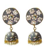 Grey Pink Meenakari CZ Kundan Pearl Jhumki Earrings Set