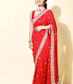 Red Embroidered Work Georgette Bollywood Saree With Blouse