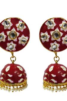 Red Pink Meenakari CZ Kundan Pearl Jhumki Earrings Set