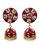 Red Pink Meenakari CZ Kundan Pearl Jhumki Earrings Set