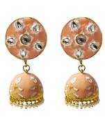 Peech Pink Meenakari CZ Kundan Pearl Jhumki Earrings Set