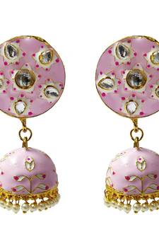 Magenta Pink Meenakari CZ Kundan Pearl Jhumki Earrings Set