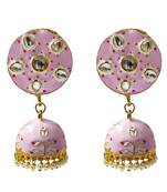 Magenta Pink Meenakari CZ Kundan Pearl Jhumki Earrings Set