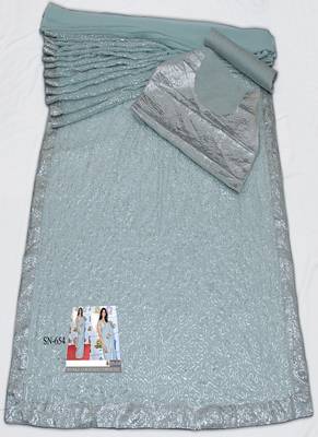 Grey Sequence Work Silk Bollywood Saree With Blouse 2