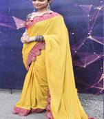 Yellow Printed Lace Work Georgette Bollywood Saree With Blouse