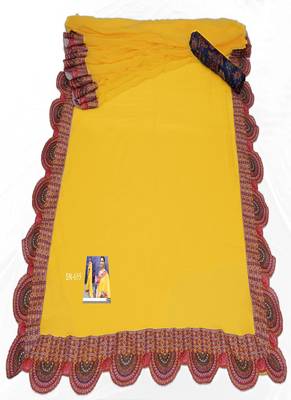 Yellow Printed Lace Work Georgette Bollywood Saree With Blouse 2
