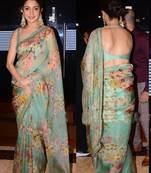 Light Green Orgenza Silk Printed Bollywood Saree With Blouse