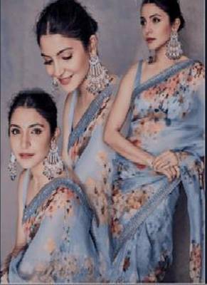 Grey Orgenza Silk Printed Bollywood Saree With Blouse 1