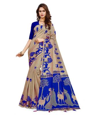 Multicolor printed Cotton saree with blouse 1