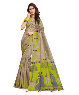 Multicolor printed Cotton saree with blouse 1