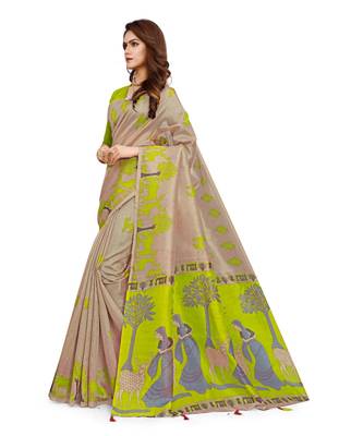 Multicolor printed Cotton saree with blouse 2