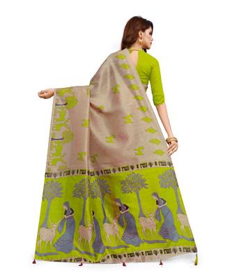 Multicolor printed Cotton saree with blouse 3