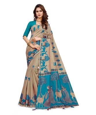 Multicolor printed Cotton saree with blouse 1
