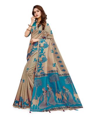 Multicolor printed Cotton saree with blouse 2