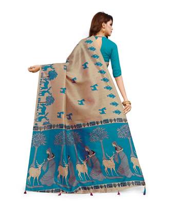 Multicolor printed Cotton saree with blouse 3
