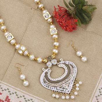 Charm Party Wear Golden White Pear Necklace Set For Women Girl 1