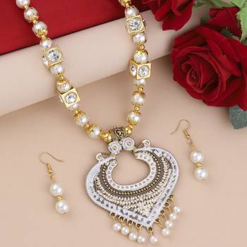 Charm Party Wear Golden White Pear Necklace Set For Women Girl 2