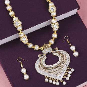 Charm Party Wear Golden White Pear Necklace Set For Women Girl 3
