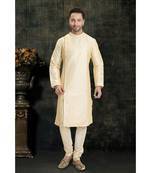 beige hand woven dupion silk kurta pajama