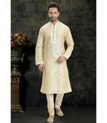 cream printed dupion silk kurta pajama