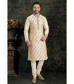 beige hand woven dupion silk kurta pajama