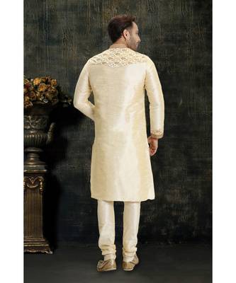 beige hand woven dupion silk kurta pajama 2
