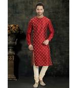 red hand woven dupion silk kurta pajama