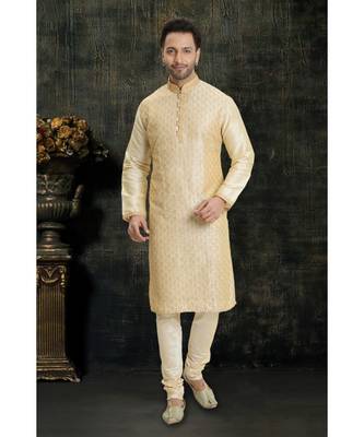 cream hand woven dupion silk kurta pajama 1