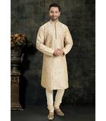 beige hand woven dupion silk kurta pajama
