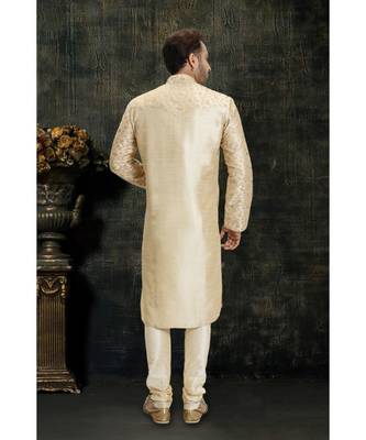 beige hand woven dupion silk kurta pajama 2